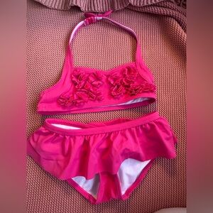 Girls' Hot Pink Floral Ruffle Bikini Set Janie Jack size 6